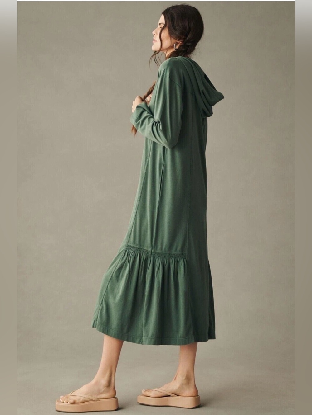 Daily Practice by Anthropologie Green Hooded Midi Dress Size S